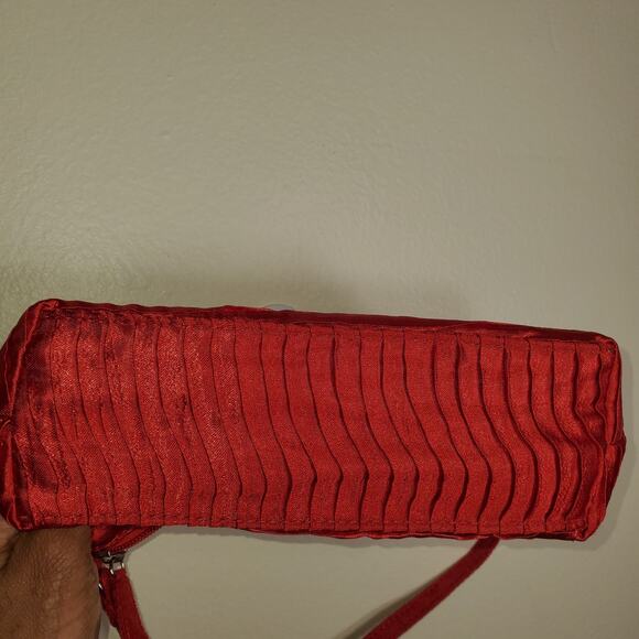 Red Satin Ruched Evening Shoulder Bag – Holiday Party & NYE Cocktail Purse - Picture 5 of 15